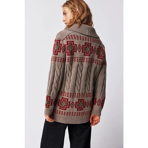 Pendleton Portland Collection Cable Cardigan 100% Virgin Wool Sweater Tribal M - Picture 2 of 9
